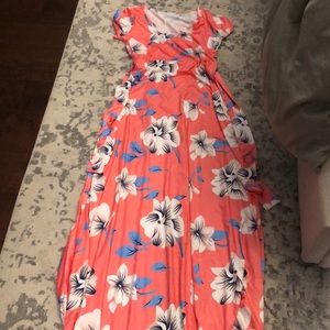 Coral floral maternity wrap dress